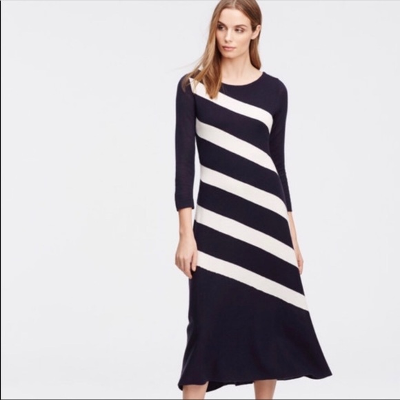 Ann Taylor Dresses & Skirts - LAST CHANCE Ann Taylor navy bias striped sweater dress size M